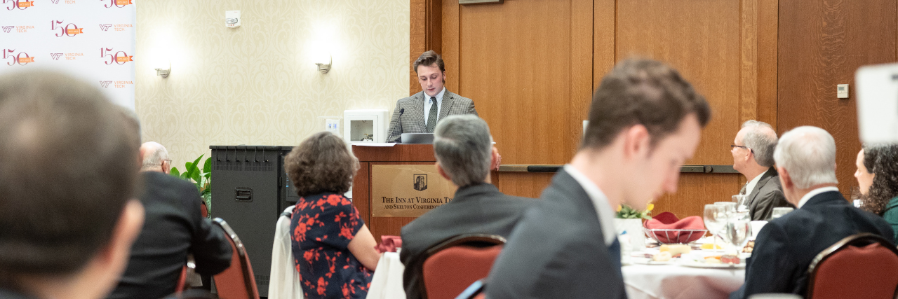 Bradley Fellow, Davis Earley speaking at the 2022 Bradley Banquet Award Ceremony