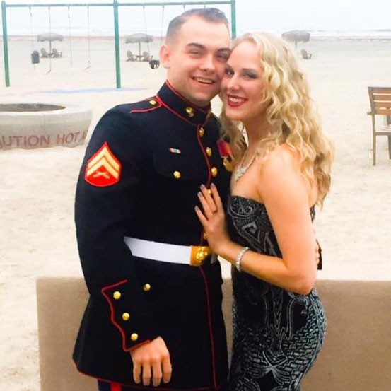 Chester Bixler and his wife dressed up for Marine Corp Birthday